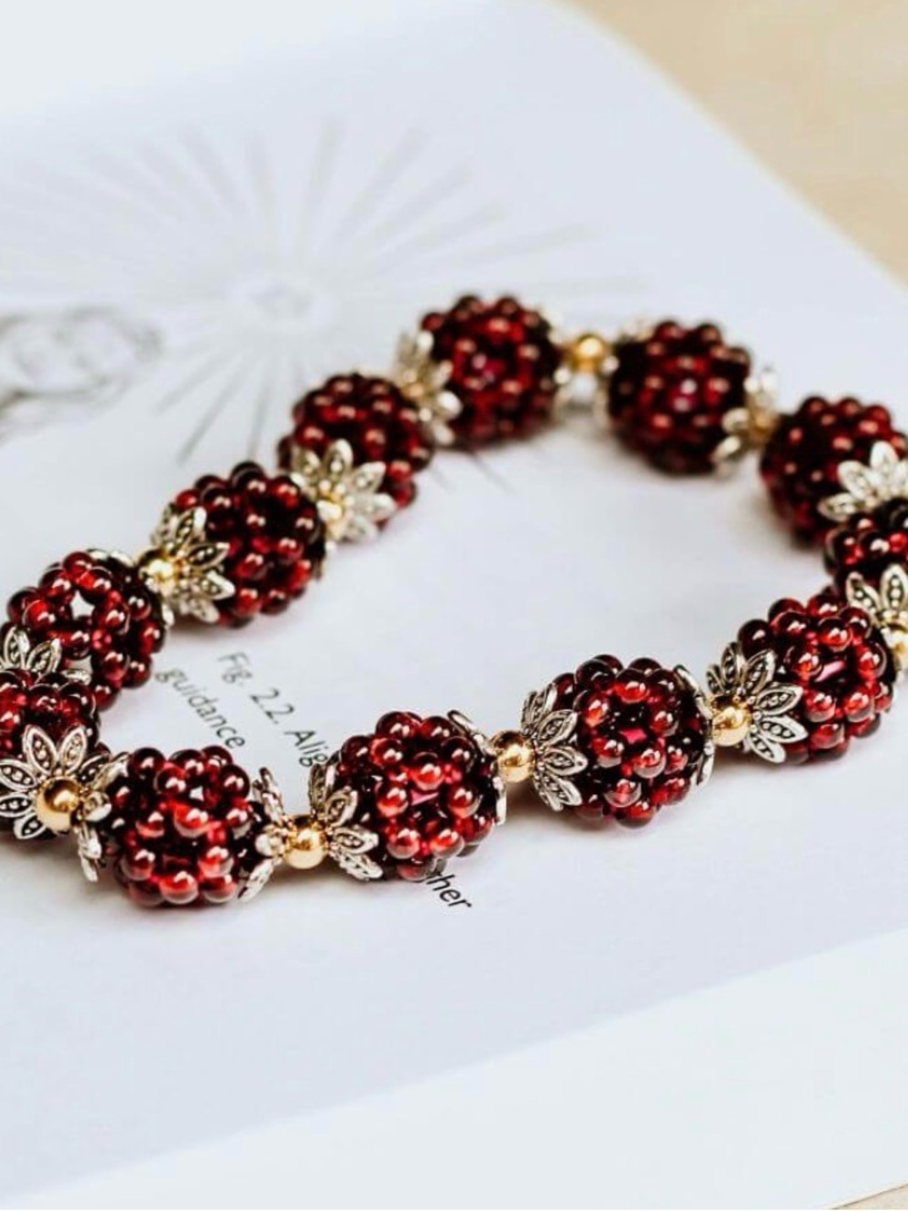 Genuine Red Garnet Beaded Bracelet with Gold Accents